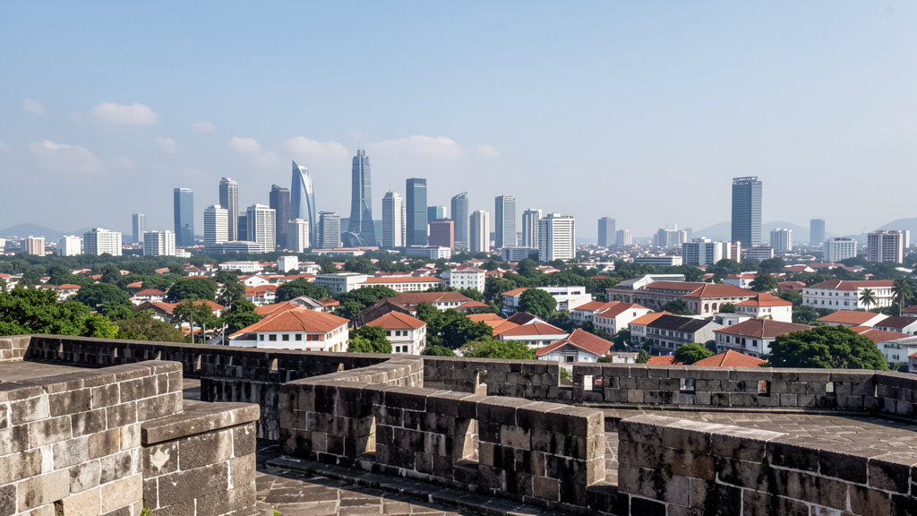 Panoramic cityscape view from Fort Santiago walls Manila skyline